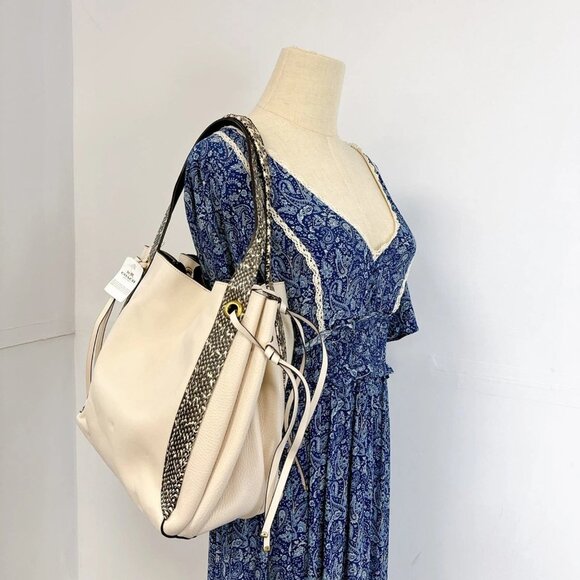 Coach 53355 Harmony Hobo In Colorblock With Snakeskin Detail IN CHALK - Picture 2 of 11